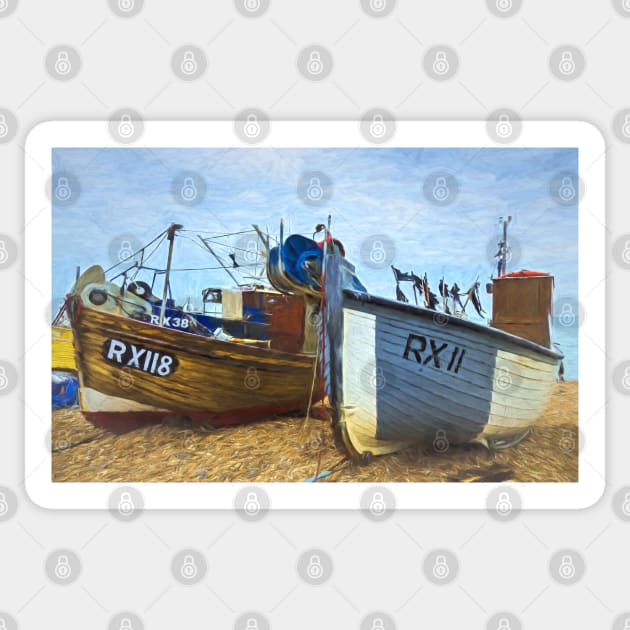 Fishing Boats On The Beach Digital Art Sticker by IanWL